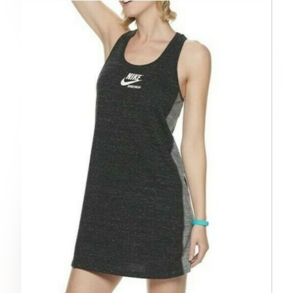 Nike Sportswear Gym Tank Top Dress Gray Black Cotton Women Sz Small Racerback